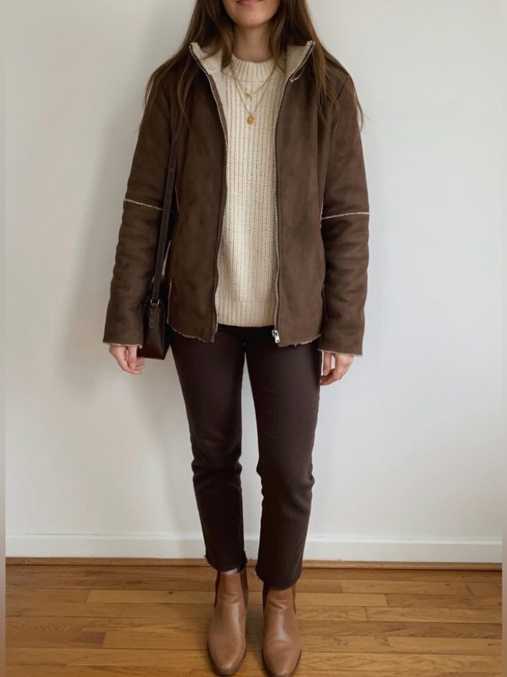 VELVET Womens Faux Suede Shearling Zip Jacket Size Medium Warm Chic Coat